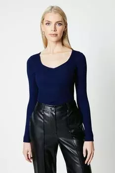 Джемпер в рубчик с вырезом сердечком Debenhams, темно-синий