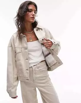 Джинсовая куртка-баллон Topshop с клетчатой подкладкой цвета экрю