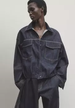 Джинсовая куртка Rinse Wash Massimo Dutti, цвет dark blue