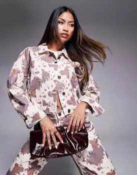 Джинсовая куртка River Island Co-ord, кремовый/коричневый