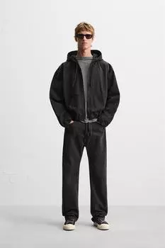 Джинсовая куртка с капюшоном ZARA, черный