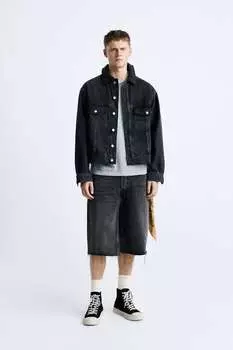 Джинсовая куртка свободного кроя ZARA, черный