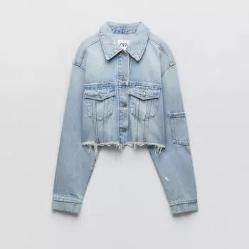 Джинсовая куртка Zara Trf Cropped, голубой