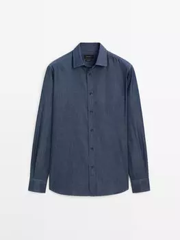 Джинсовая рубашка из 100% хлопка из твила Massimo Dutti, синий