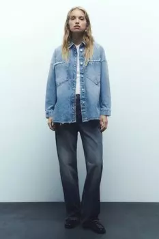 Джинсовая рубашка оверсайз z1975 ZARA, синий
