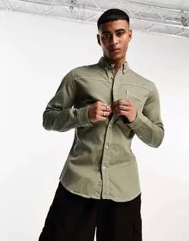 Джинсовая рубашка скинни цвета хаки ASOS