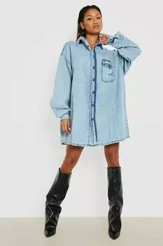 Джинсовая рубашка супер оверсайз Boohoo, синий