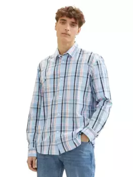 Джинсовая рубашка в клетку TOM TAILOR с планкой на пуговицах Tom Tailor Denim, цвет Light Blue Multi Check