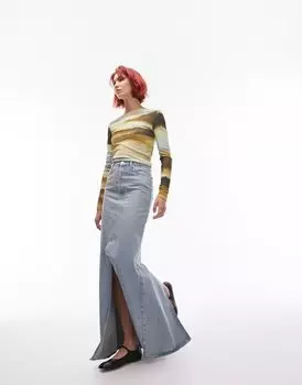 Джинсовая юбка макси с двойным разрезом Topshop