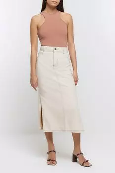 Джинсовая юбка миди River Island, бежевый