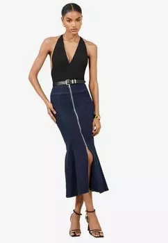 Джинсовая юбка REGULAR FIT - FISHTAIL ZIP FRONT MIDI - A-line skirt Lipsy, синий