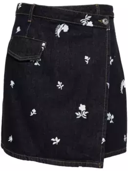 Джинсовая юбка с цветочной вышивкой Lanvin, синий