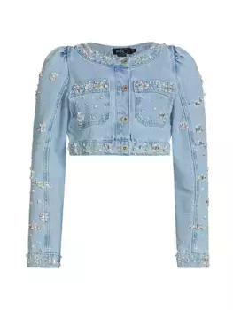 Джинсовая укороченная куртка с бисером Patbo, цвет denim