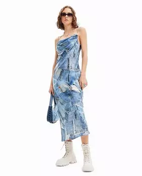 Джинсовое платье миди в стиле пэчворк Desigual, синий
