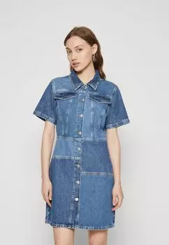 Джинсовое платье ONLMALIA PATCHED DRESS ONLY, цвет dark medium blue denim
