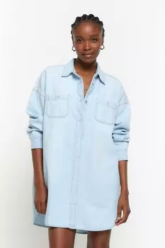 Джинсовое платье-рубашка оверсайз River Island, синий