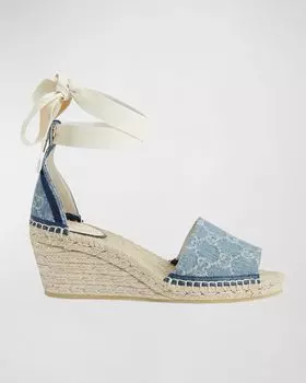 Джинсовые эспадрильи Pilar с узором GG Gucci, цвет Light Blue