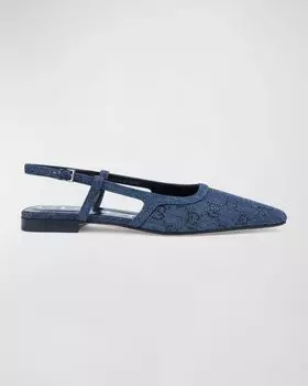 Джинсовые балетки Demi Crystal с узором GG и пяткой на пятке Gucci, цвет Brown Black