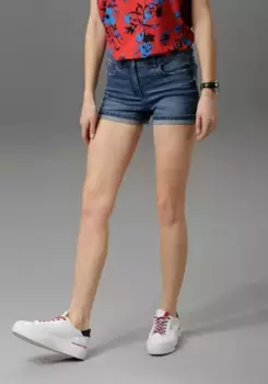 Джинсовые шорты Aniston CASUAL с легкими потертостями, синий
