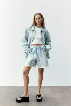 Джинсовые шорты-бермуды с принтом ZARA, синий/белый