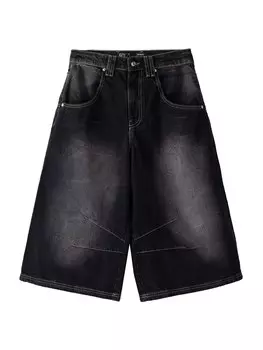 Джинсовые шорты Bershka Wide leg Jeans, черный