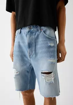Джинсовые шорты VINTAGE WITH RIPS BERMUDA Bershka, цвет Mottled Blue