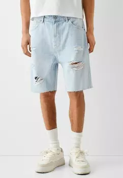 Джинсовые шорты VINTAGE WITH RIPS BERMUDA Bershka, цвет Blue Denim