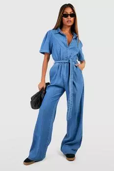 Джинсовый комбинезон из шамбре boohoo, синий