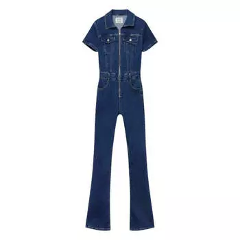 Джинсовый комбинезон Pull&Bear Denim Short Sleeves, темно-синий