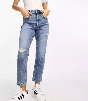 Джинсы Asos Design Petite Slim Mom With Rip, синий