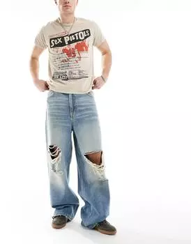 Джинсы Bershka Washed Distressed, синий