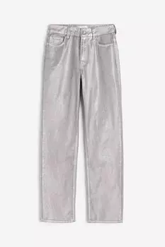 Джинсы H&M Coated Straight High, серебристый