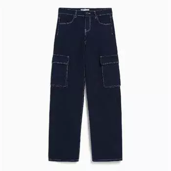 Джинсы Карго Bershka Straight, темно-синий