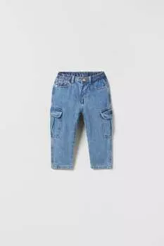 Джинсы карго индиго ZARA, средне-синий
