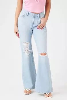 Джинсы-клеш с потертостями Forever 21, деним
