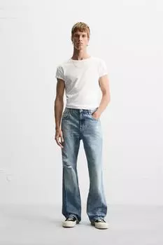 Джинсы клёш с разрывами ZARA, синий