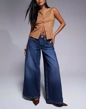 Джинсы Petite Palazzo темно-синего цвета River Island