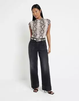 Джинсы Petite Wide Leg черного цвета River Island