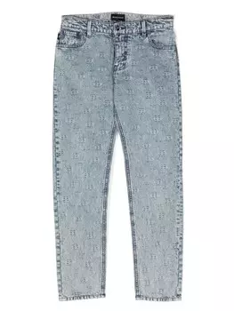 Джинсы прямого кроя с монограммой Emporio Armani Kids, синий