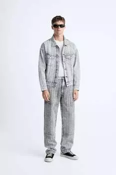 Джинсы с геометрическим жаккардом ZARA, серый