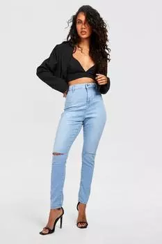 Джинсы скинни с высокой посадкой basics Boohoo, синий