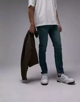 Джинсы скинни стрейч зеленого цвета Topman