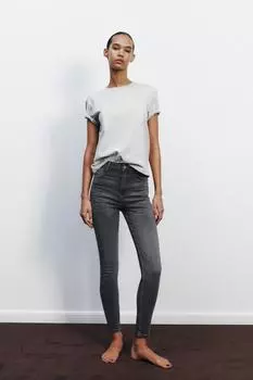 Джинсы trf sculpt с высокой талией ZARA, антрацитовый серый