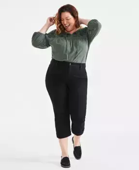 Джинсы укороченные с завышенной талией Plus Size Curvy-Fit Style & Co, черный