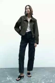 Джинсы zw the multipocket cargo со средней посадкой ZARA, черный