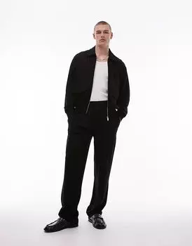Джоггеры прямого кроя из твила черного цвета Topman