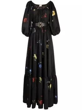 Elie Saab атласное платье макси с цветочным принтом, черный