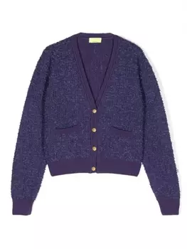 Elisabetta Franchi La Mia Bambina шерстяной кардиган с V-образным вырезом, фиолетовый