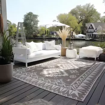 ELLE DECORATION ковер "Dynamic, Interior and Outdoor", прямоугольный, плоского переплетения, для интерьера и улицы, современный, двусторонний ковер, балкон, гостиная 160х230 см, цвет Linen