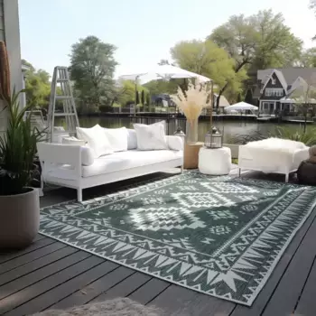 ELLE DECORATION ковер "Dynamic, Interior and Outdoor", прямоугольный, плоского переплетения, для интерьера и улицы, современный, двусторонний ковер, балкон, гостиная 80х150 см, зеленый